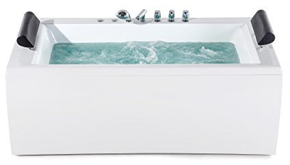 Supply24 since 2004 Whirlpool Badewanne Manhattan – freistehend an Wand oder Eckmontage – 14 Massagedüsen & LED Farblichttherapie – Wasserfall Armaturen – Hot Tub für 1–2 Personen – Spa für Zuhause
