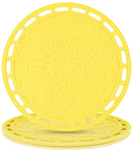 Smithcraft Silicone Trivets Mats Big Round Silicone PotHolder Hot Pads and Trivets for Hot Dishes and Hot Pots Holder, Hot Mats for Countertops, Tables, Spoon Rest Set of 3 Color Yellow