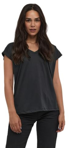 KAFFE T-Shirt KAlise Damen T-Shirt Kurzarm V-Ausschnitt Basic Shirt XXL, Washed Black