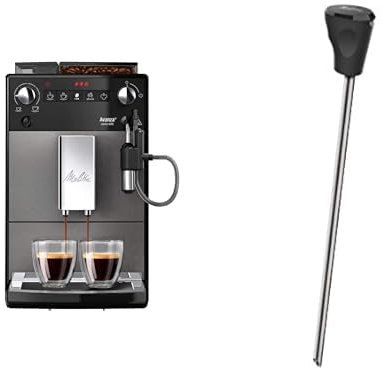 Melitta Avanza F270-100 Kaffeevollautomat mit integriertem Milchsystem, mystic titan + Milchlanze für Kaffeevollautomaten, Edelstahl, Schwarz
