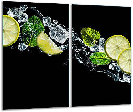 TMK - Plaque de protection universelle pour plaque de cuisson 2 x 30 x 52 cm Pour plaques de cuisson Protection contre les éclaboussures Planche a découper en verre trempé Décoration, citron menthe