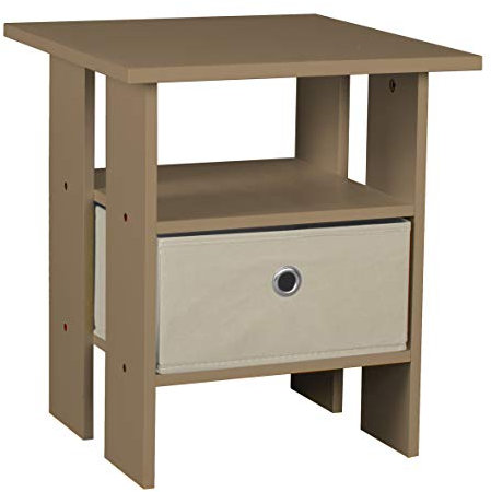 URBNLIVING 2 Tier Oak Wooden Modern Side End Table With 1 Colourful Drawer (Beige)