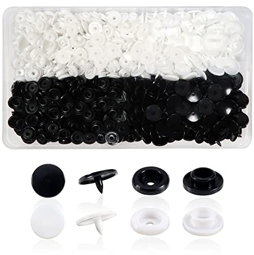 TOAOB 150 Ensembles Boutons Pressions Plastiques T5 12mm Blanc Noir pour Accessoires Couture Vêtements DIY Craft Scrapbook