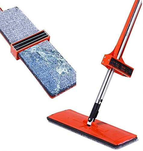 RONGJJ Mop, Easy Self Wringing Mop,360 Spin Telescopic Flat Mop, Home Space Saving Dual Duo Floor Spin Mop Dispenser Wet & Dry Use Detachable Squeegees