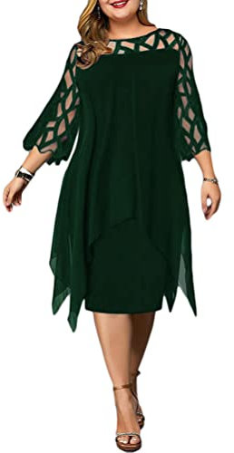 Minetom Femmes Manches 3/4 Lâche Grande Taille Robes Elégante Au Genou Robe de Soirée Cérémonie Cocktail Mariage D Vert M