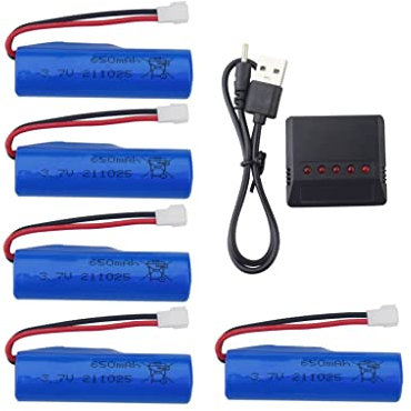 5PCS 3.7V 650mah Batterie au Lithium avec Chargeur 5 en 1 pour SYMA Q9 H126 H131 H118 RH701 Bateau télécommandé Bateau à Grande Vitesse Jouet Bateau électrique Bateau à Eau modèle de Bateau