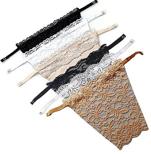YWTAENOH 6Pcs Donna Pizzo Clip Finto Camisole Reggiseno Inserto Overlay Modestia Pannello Gilet Canotte & Camis, Nero Bianco Beige, Pizzo Nero Bianco Beige, Un formato più