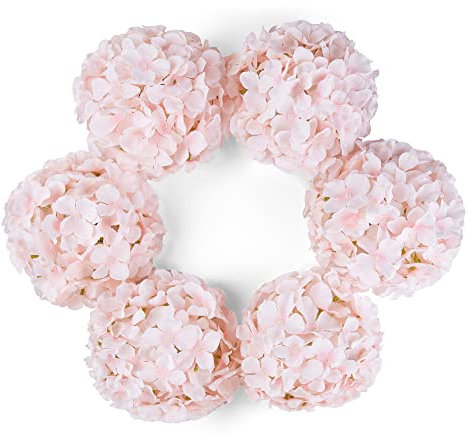 DuHouse Lot de 6 Grandes têtes de Fleurs d'hortensia artificielles en Soie avec Tige pour Mariage, Maison, Jardin, Centre de Table (Rose Pâle)