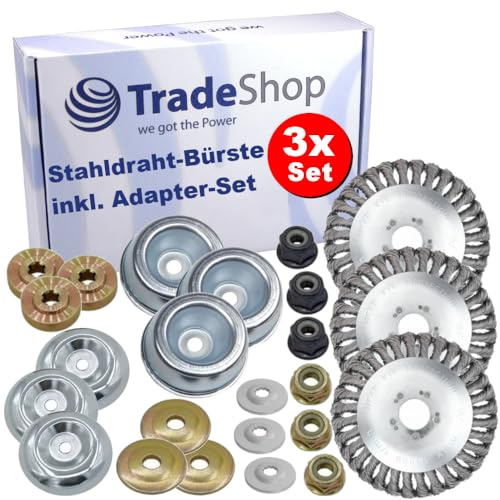 3X Trade-Shop 15cm 6 inch Stahlbürsten-Kopf/Unkrautbürsten-Kopf/Rundbürste passend für viele Freischneider, Motorsensen, Rasentrimmer (Gartenarbeit)