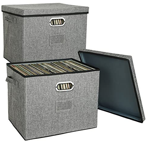 confezione da 2 Scatole per dischi in vinile da 43 cm con coperchi e maniglie, elegante e pratico organizer per dischi LP per oltre 100 dischi singoli, adatto per soggiorno, studio o ufficio