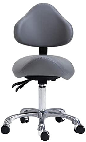 HYDTGZ Verstellbare Sattelhocker Stühle Mit Rückenstütze Ergonomischer Rollender Kosmetikersitz Für Den Salon Tattoo Shop Home Dentist Clinic,Grau