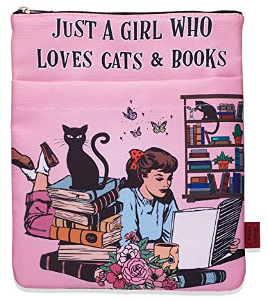 LParkin Just A Girl Who Loves Cats Protège-livres avec fermeture éclair Tissu lavable Rose coton/polyester 25,4 x 19,1 cm