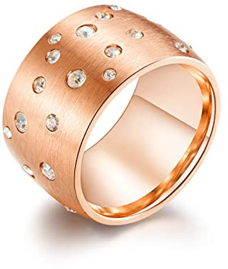 Ringe Für Frauen Und Männer – Gypsophila Sticky Unisex-Ring, 14 Mm Breiter Romantischer Sternenhimmel-Diamant-Ring-Schmuck Für Valentinstagsgeschenk,Roségold,7