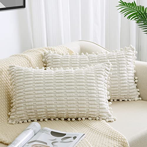 ZWJD 2er Set Beige Kissenbezug 30x50 Kordsamt Sofakissen Weiche Kissenhülle Boho Kissenbezüge Dekokissen Moderne Kissen Deko für Couch Schlafzimmer Zuhause Auto Dekor Zierkissenbezüge Creme