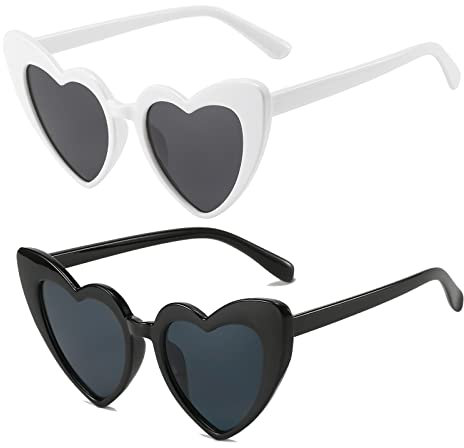 Long Keeper Retro Herz Sonnenbrille - Vintage Damen Sonnenbrille Herzform mit UV400 Schutz Hippie Herzbrille Aesthetic Heart Glasses