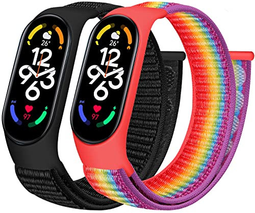 Tiptops Nylon Armbnder Kompatibel fr Xiaomi Mi Band 7 6 5(NFC) 4 3 & Amazfit Band 5, Atmungsaktiv Bequem Geflochten Verstellbar Nylon Sport Solo Loop Ersatz Armband
