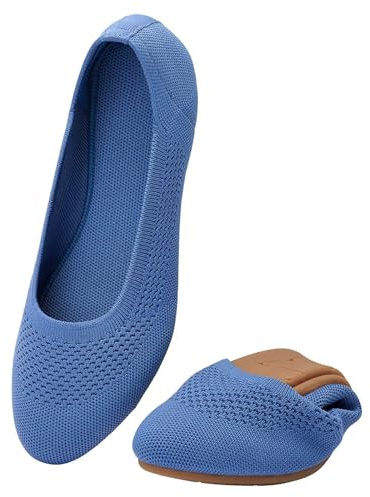Puxowe Damen Strick-Ballerinas mit Rundkappe Flache Slip-On Schuhe Superweich für Komfort Bequem für Spaziergänge Niedriger Keilabsatz Lässiger Stil