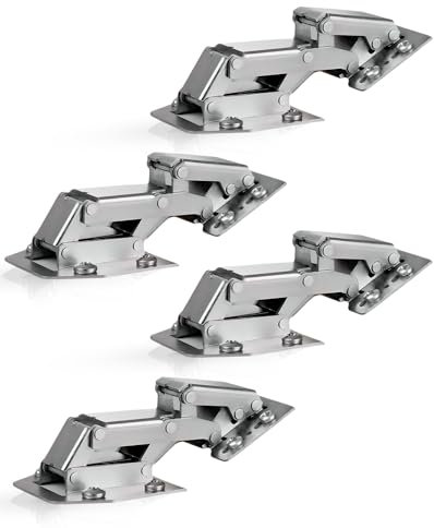 Gedotec Hochklapp-Scharnier mit SOFT-CLOSE Dämpfung | 4 Stück - CH 300 | Stahl vernickelt | Schrank-Scharnier verstellbar | Möbelscharnier für aufliegenden Anschlag | Caravanscharnier