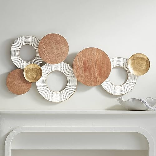 Friar 44 1/4 Wide White Gold Wood Disk Wall Art - Dahlia Studios