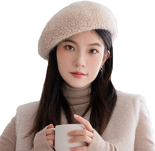 Frauen Baskenmütze Barett Klassisch Französisch Künstlermütze Winter Strick Schiebermütze Angora Warm Damenbaske Modern Einfarbig Basken Mütze Künstler Barett Cap für Damen Mädchen Outdoor Beige