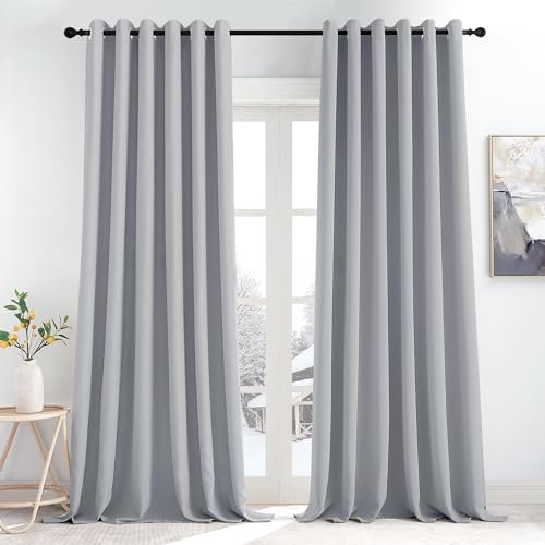 KGORGE Vorhänge Grau Blickdicht Thermovorhang mit Ösen 2er Set 245 x 200 cm(HxB) Verdunklungsvorhänge Wohnzimmer Gardinen für Große Fenster Wärmeisolierend, Hellgrau
