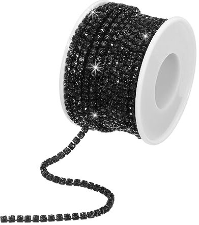 QUARKZMAN 10 Yard 3mm Kristall Strassstein Diamant Schließen Kette Trimmen Kralle Becher Kette für Nähen Basteln Heimwerken Schmuck Hochzeit Dekorationen Schwarz Perlen Schwarz Base