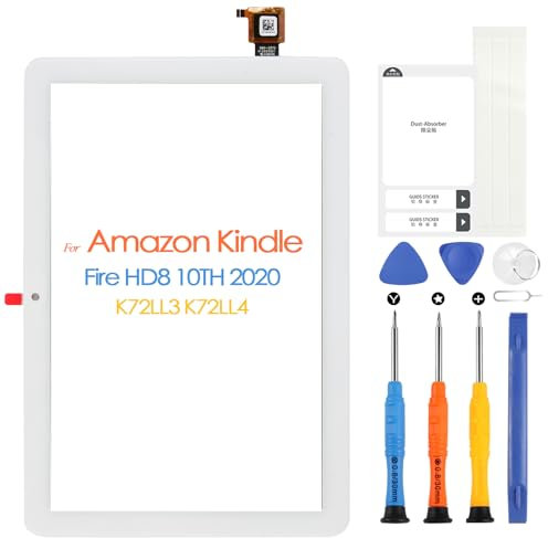 Touchscreen für Amazon Kindle Fire HD 8 10th Gen Bildschirm Ersatz für Kindle HD 8 10th Gen 2020 K72LL3 K72LL4 Touch Digitizer Sensor Glas mit Reparaturset (Nicht LCD-Display,Weiß)
