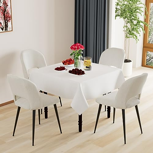 Chleby 4er Set Gestreifter Esszimmerstuhl aus Stoff Weicher und Bequemer Esszimmerstuhl Küchenstühle für Esszimmer/Wohnzimmer Weiß