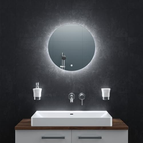 BR Bringer LED Badspiegel Rund - 50cm - Badezimmerspiegel mit Beleuchtung und Anti-Beschlag Funktion - Dimmbar, Energiesparend, 3 Lichtfarben, Touch-Schalter und Speicherfunktion (Modell: BRRS201)