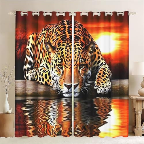 SMchwbc Leopard Vorhänge Kinderzimmer Blickdicht Tiger Gardinen 3D Waldtier Leopard Fenstervorhang 3D Leoparden Verdunklungsgardine 2er Set Vorhänge Für Kinder (3,183 x 160 cm(2X91X160cm))