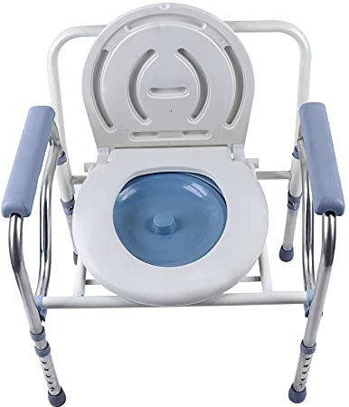 Toilettenstuhl Fahrbarer, Toilettenstuhl für Senioren, Toilettenhilfe Nachtstuhl Höhenverstellbar WC-Stuhl Duschstuhl mit Armlehne Rückenlehne und Toiletteneimer für Senioren und Behinderte