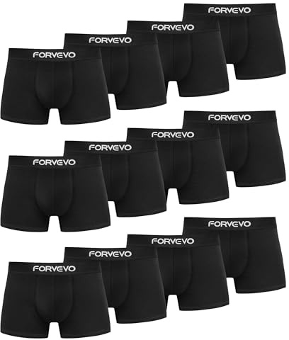 FORVEVO Mens Boxers Shorts 12 Pack, Cotton Underwear Briefs for Men, Breathable Underpants, No Itchy Labels Retro Undertrunk (M-3XL)