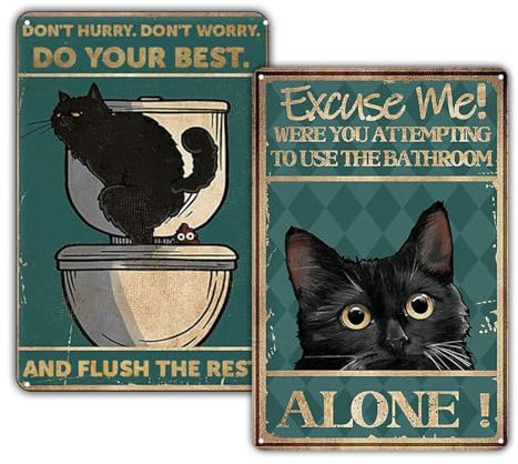 KONFEN Katze Metall Zinn Schild, Katze und Bad + Katze Pooping Retro Plaqu Poster Wall Art Print Dekoration 8 * 12 Zoll für Home Bar Bad Tür Coffee Shop