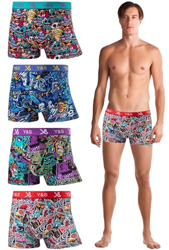TEXEMP 4er Pack Herren Boxershorts Baumwolle Unterwäsche Unterhosen Boxer Shorts Retro - 2XL 4er Set