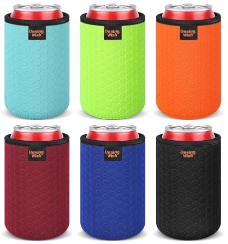 Desing Wish 6 Piezas 12oz Standard Neopreno Funda para Latas de Cerveza Can Cooler Sleeve Enfriador Soporte de Latas Coke Cover Antideslizante Manga Aislante para Bebidas Manga Refrigerante Fiestas