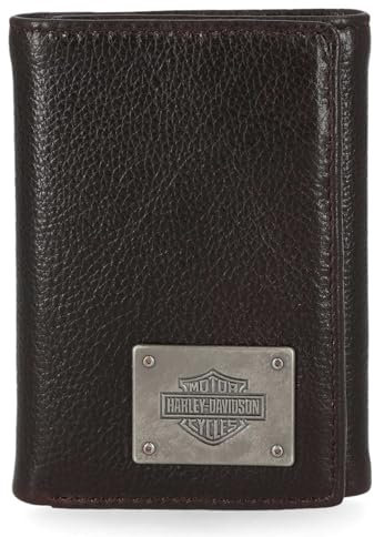 Harley-Davidson Bar & Shield Plate Portafoglio Tri-Fold in pelle da uomo, marrone, marrone, 7,9 x 11,4 cm, classico, Marrone, 3.1 x 4.5, Classico