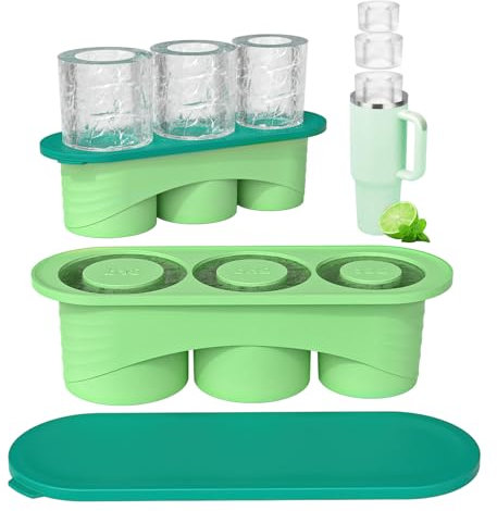 Toivize Molde de Hielo para Stanley, Molde de Silicona para Hielo con Tapa Molde para Hielo para Stanley para Vasos de 20 a 40 Onzas 3 Moldes Cilíndricos Huecos para Cócteles, Whisky, Café - Verde