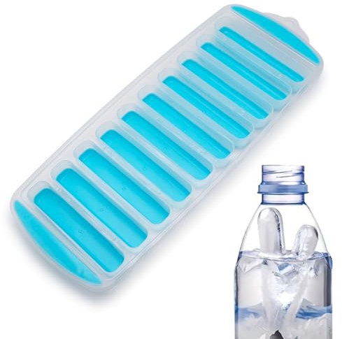 Moule en silicone pour 10 cubes de glace en bâton – flexible, lavable, sûr – Convient pour bouteilles, cocktails, bonbons, gelées, chocolat (azur)