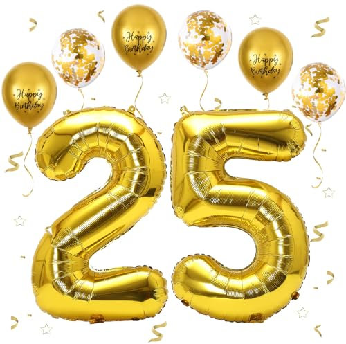 VUCDXOP Gold Luftballon 25, XXL Riesige Geburtstag Ballon 52, 40 - 101cm Ballon Zahl Deko Folienballon Zahlen 5 & 2, Geburtstagsdeko Jubiläum Party Deko, Fliegt mit Helium (Nummer 25/52)