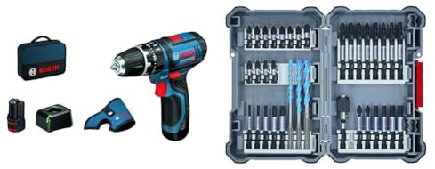 Bosch Professional 12V System Akku-Schlagbohrschrauber GSB 12V-15 (inkl. 2 Akku, Schnellladegerät GAL 12V-40, in L-BOXX) + 35-tlgs. Bohrer Bit Set (Pick and Click, Zubehör, Bits und Universalhalter)