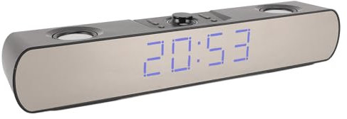 Enceinte Bluetooth pour ordinateur, radio FM, réveil, avec écran, stéréo HiFi, caisson de basses intégrées, Bluetooth 5.3 et connexion USB, pour ordinateur, bureau, PC (Noir)