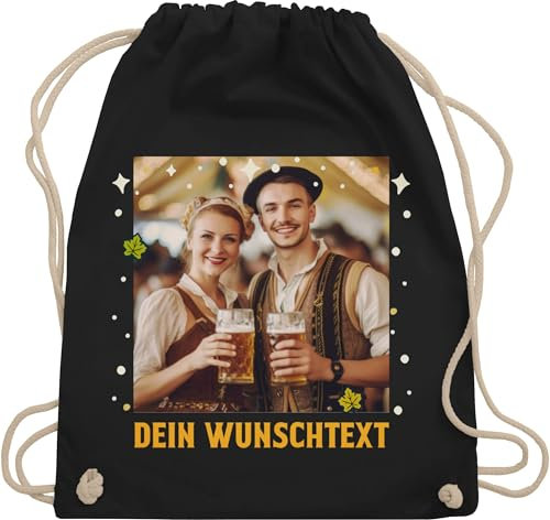 Turnbeutel Rucksack - Kompatibel Oktoberfest - Dein Wunschtext | Volksfest Bild Wunschtext | Bierfest Aufnahme Text | Volksfest Foto - Unisize - Schwarz - oktoberfest-tasche trachten tasche