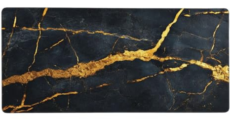 Schwarz Gaming Mauspad XXL 800x400x3 mm, Gold Mauspad Groß Vernähte Kanten, Mousepad mit Anti Rutsch Basis und Wasser Resistent Weiche Oberfläche, Schreibtisch Unterlage für Tastatur, PC, Laptop-LG775
