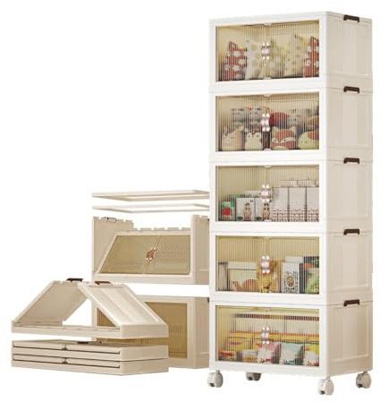 Heikoeco® Aufbewahrungsbox mit Deckel groß, Faltbare Boxen Aufbewahrung aus hochwertigem Kunststoff, stapelbarer Kleiderschrank Organizer mit Doppeltür für Wohnung, Büro, Bad (5 Ebenen)