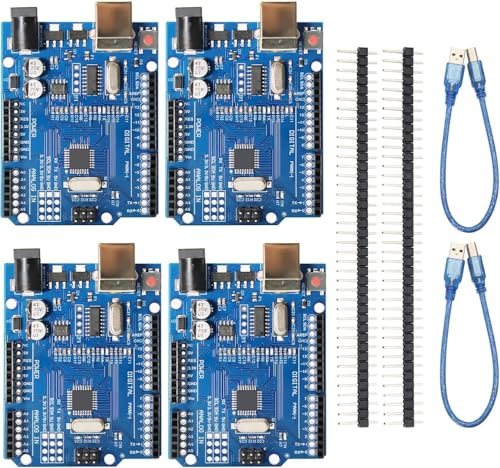 Rev3 Tarjetas de Desarrollo con 328 Microcontrolador Binghe 4 Piezas Rev3 Placa con USB Cable 16 MHz 2 KB para proyectos electrónicos Compatible con Arduino