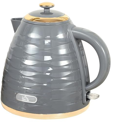 HOMCOM Electric Kettle, 1.7L, Fast Boil, 3kW Cordless Water Kettle with Removable Washable Anti-scale Filter, UK Otter Thermostat, Auto Shut-off, 360° Swivel, BPA Free, Grey Water Ripple Texture