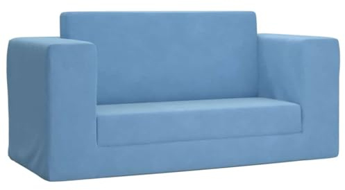 vidaXL Kinder-Schlafsofa 2-Sitzer Blau Weicher Plüsch, Kindercouch, Kinderzimmer Couch, Minisofa, Kinderzimmer Sofa, Minicouch, Mini Sofa, Sofa Kinder