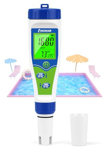 UIUZMAR pH Salzgehalt Messgerät für Pool, Digitales pH Meter and Salzmessgerät für Wasser, 5 in 1 pH EC PPM Messgerät für Hydrokultur, Pool pH Salzgehalt Messen für Aquarium, Whirlpool, Salzwasser