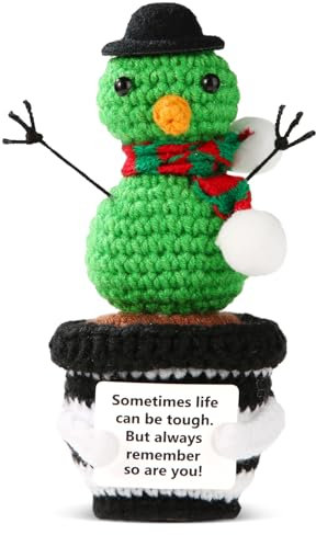 TOYMIS Positiver Schneemann, Positiver Gehäkelter Weihnachtsschneemann Gestrickte Schneemannpuppe aus Wolle Positiver Kaktus Lustige Gehäkelte Weihnachtspuppe für Winterdekoration Ermutigungsgeschenk