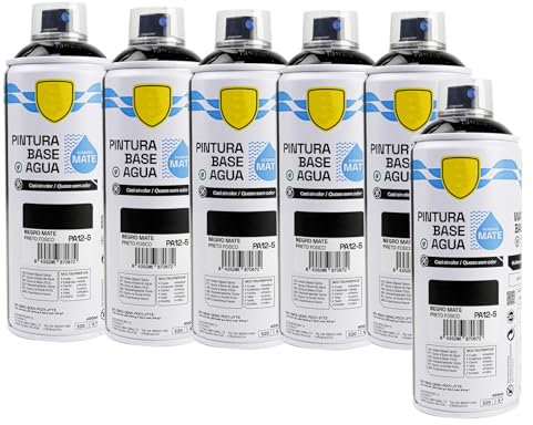 various - Pintura Spray Base Agua 400ml,Ecológica y Sin Olor,Para Muebles,Metal,Plástico y Madera,Colores Duraderos,Cobertura Uniforme - Negro Mate,6 unidad